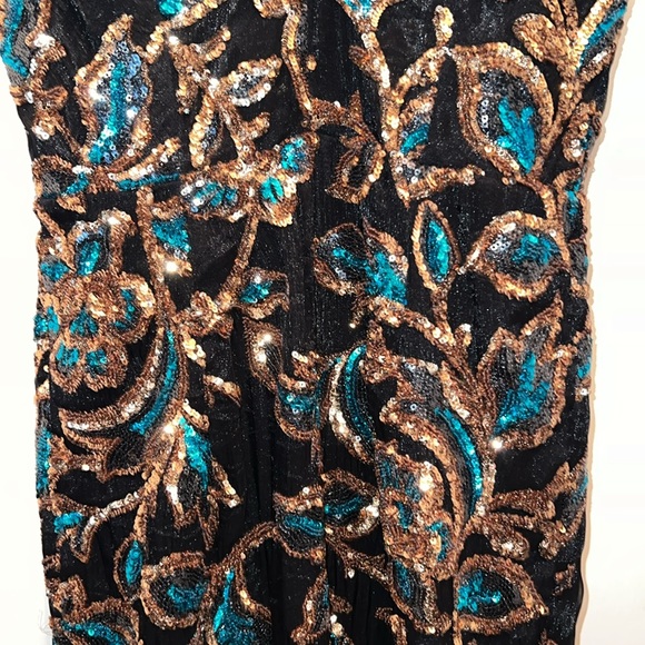 Dress the Population sequined sleeveless fitted dress small black gold - Picture 3 of 11